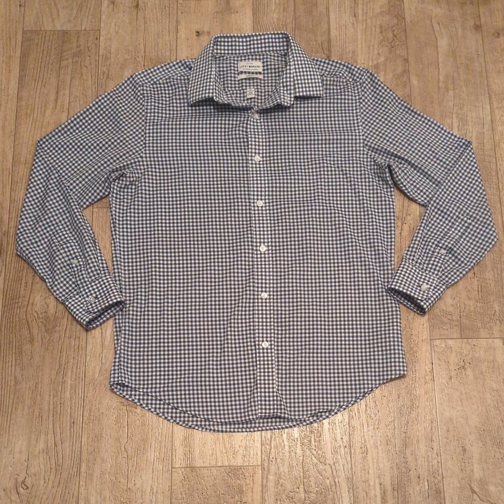 Lucky Brand Mens Medium Slim Fit Checkered Long Sleeve Button Up Casual Shirt